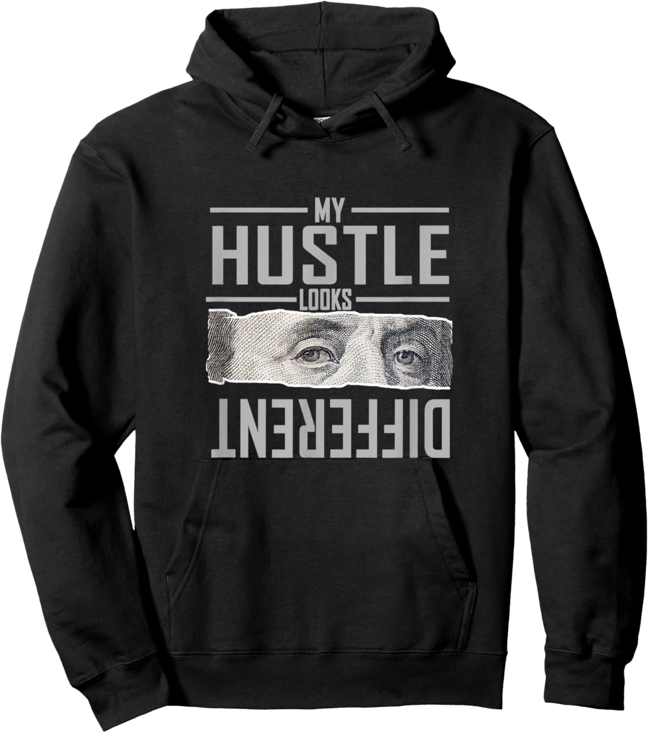 Grey My Hustle Look Different Monochrome Color Graphic Hoodie - Hoodie | Black