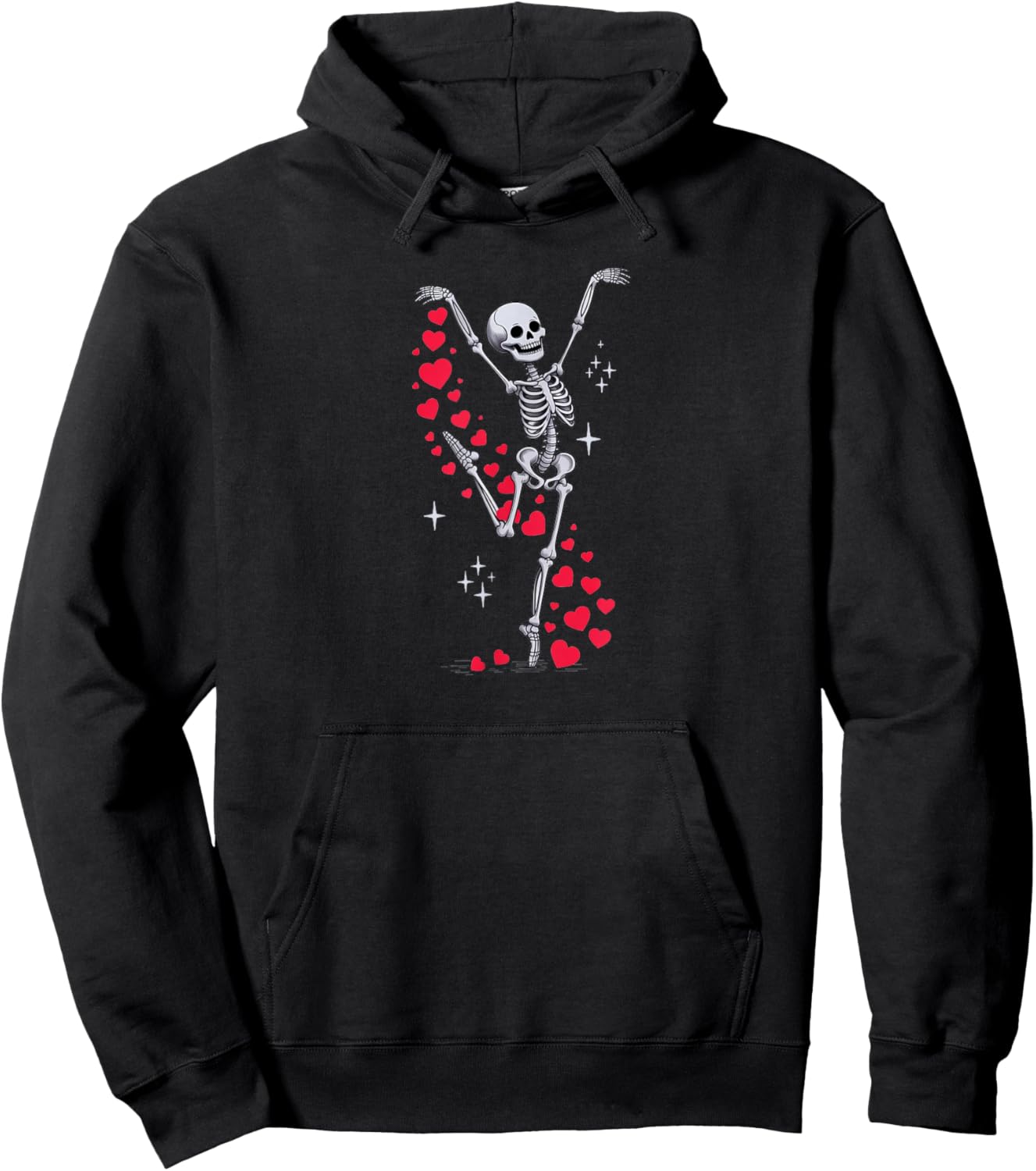 Valentine’s Day Skeleton Ballerina with Hearts Ballet Girl Hoodie - Hoodie | Black