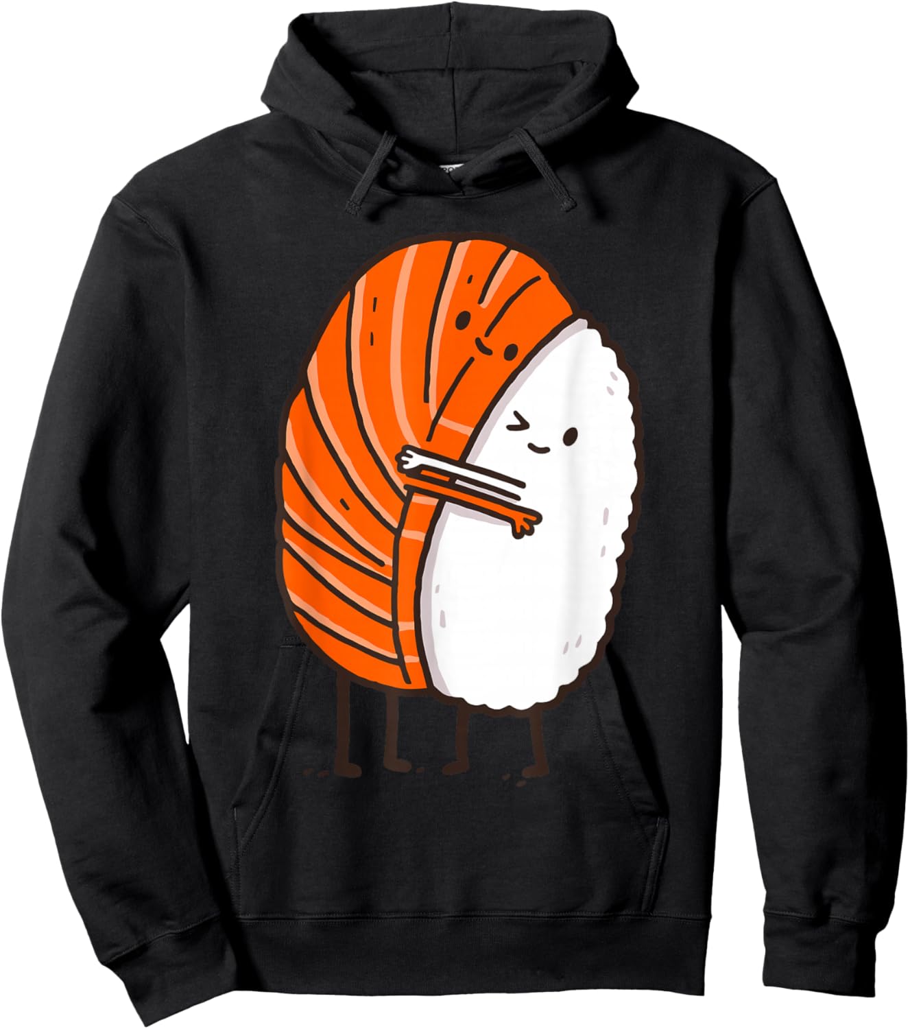 Funny Sushi Hugging Salmon Cute Japanese Food Kawaii Foodie Hoodie - Hoodie | Black