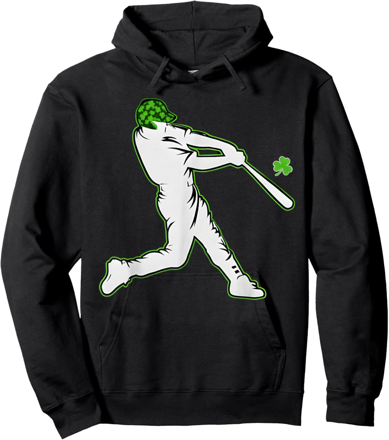 St Patrick Day Baseball Batter Player Shamrock Men Boys Kid Hoodie - Hoodie | Black