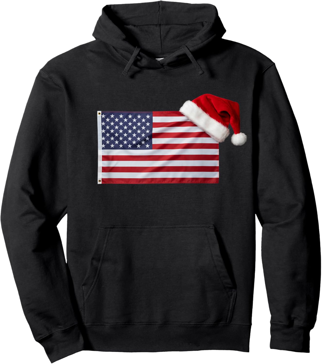 American Flag Santa Hat Funny Patriotic Christmas USA Hoodie - Hoodie | Black