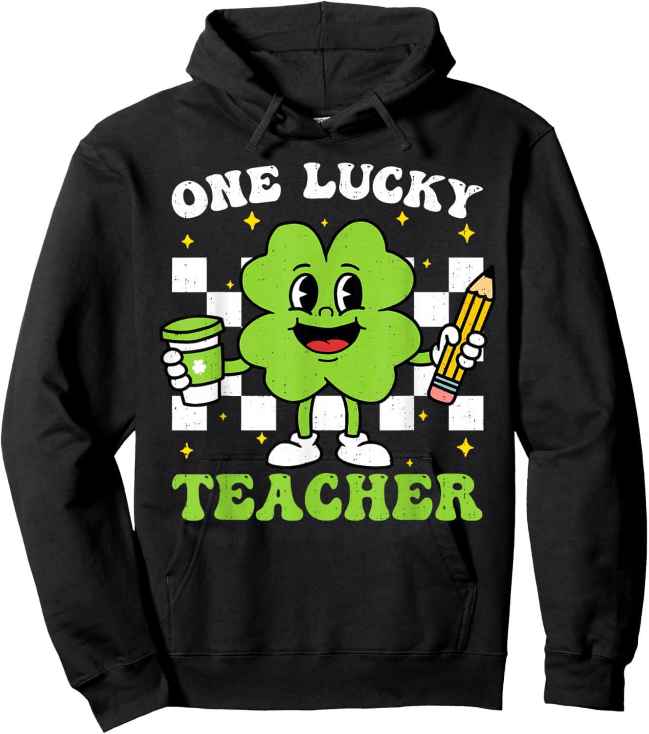 One Lucky Teacher St Patrick Day Shamrock Saint Pattys Women Hoodie - Hoodie | Black