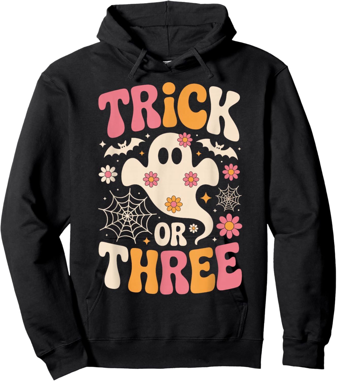 Trick Or Three 3 Years Old Birthday Groovy Ghost Halloween Hoodie - Hoodie | Black