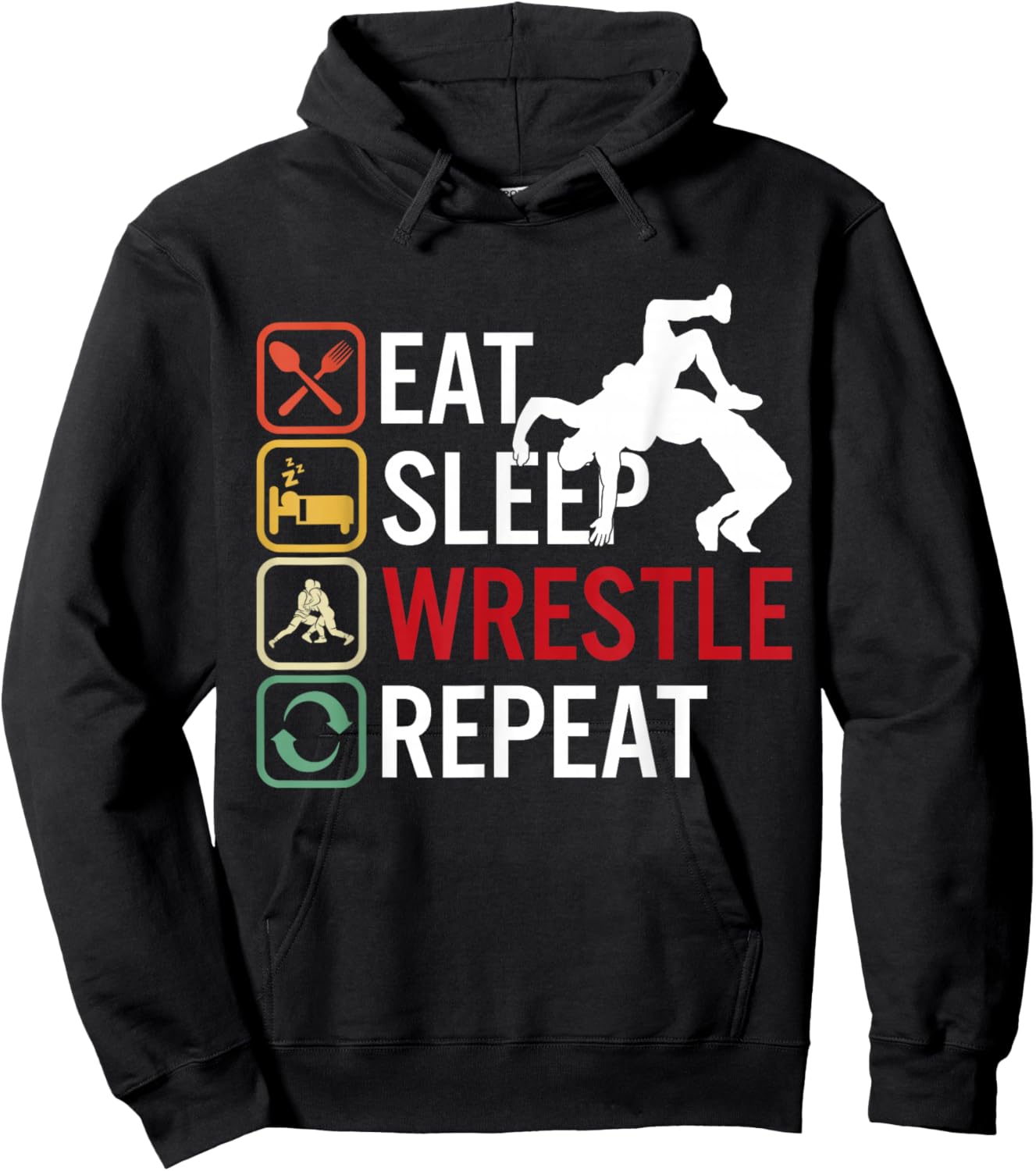 Eat Sleep Wrestle Repeat Wrestling Wrestler Hoodie - Hoodie | Black