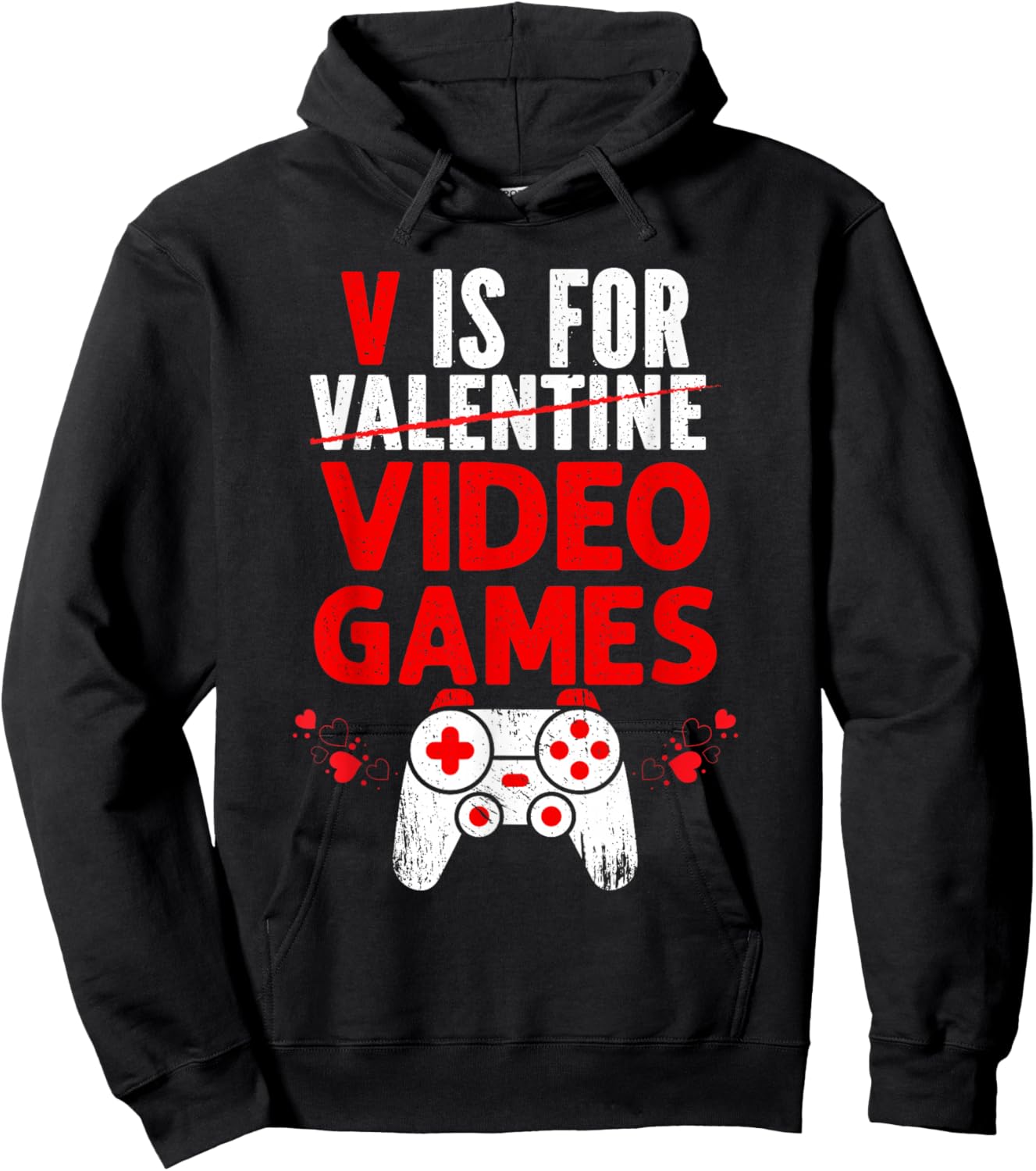 V is for Video Games Valentines Funny Gamer Boy Girls Kids Hoodie - Hoodie | Black