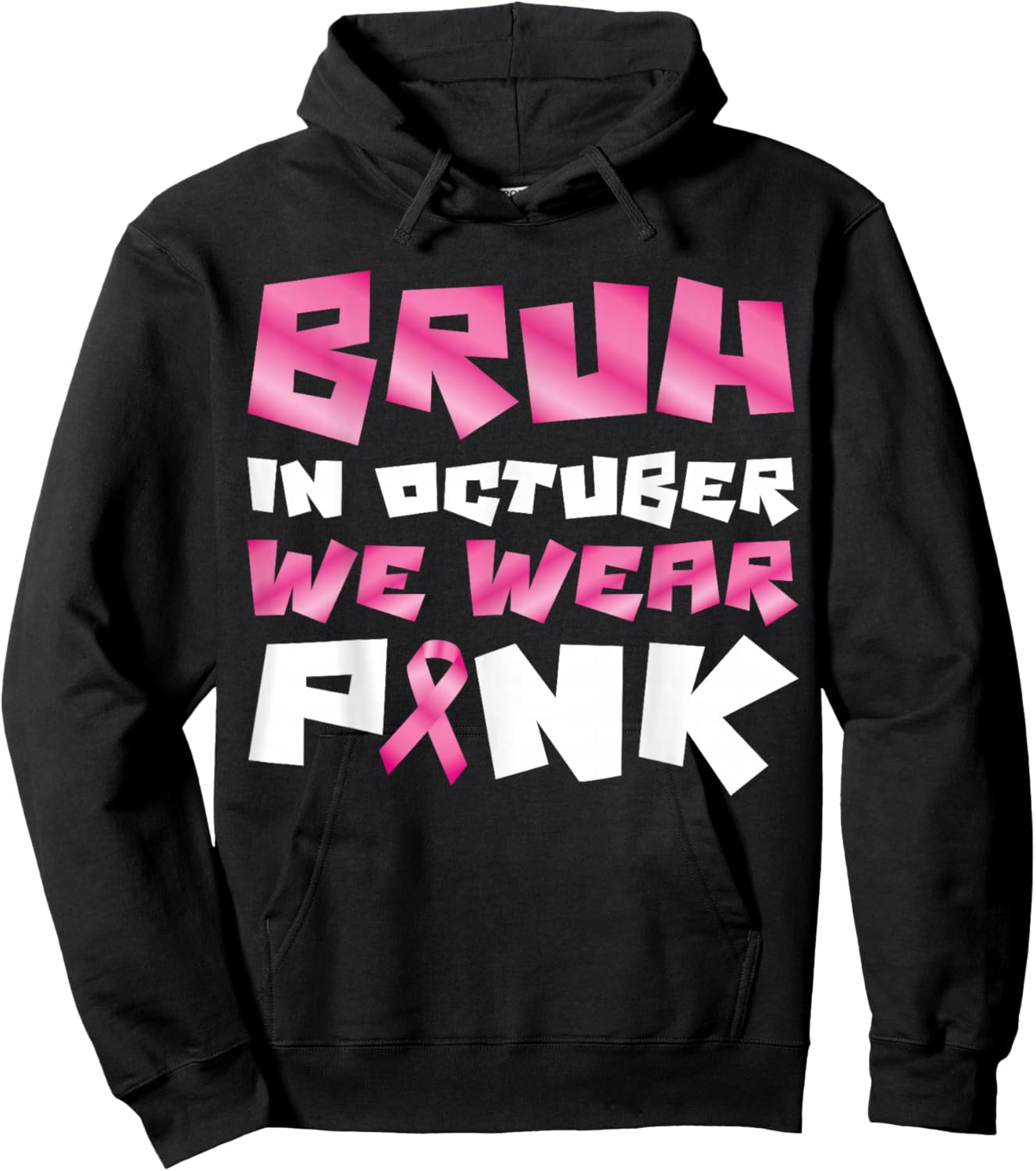 Bruh in October Wear Pink Ribbon Breast Cancer for Kids Boys Hoodie - Hoodie | Black