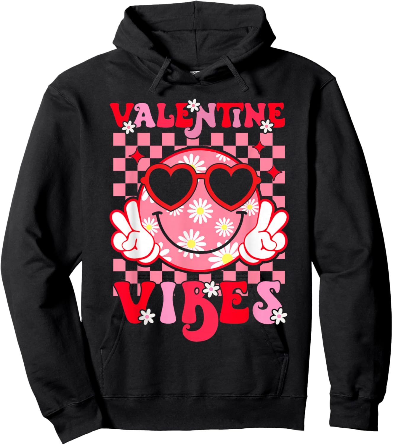 Cute Valentine Vibes Smile Face Valentines Day Girls Kids Hoodie - Hoodie | Black