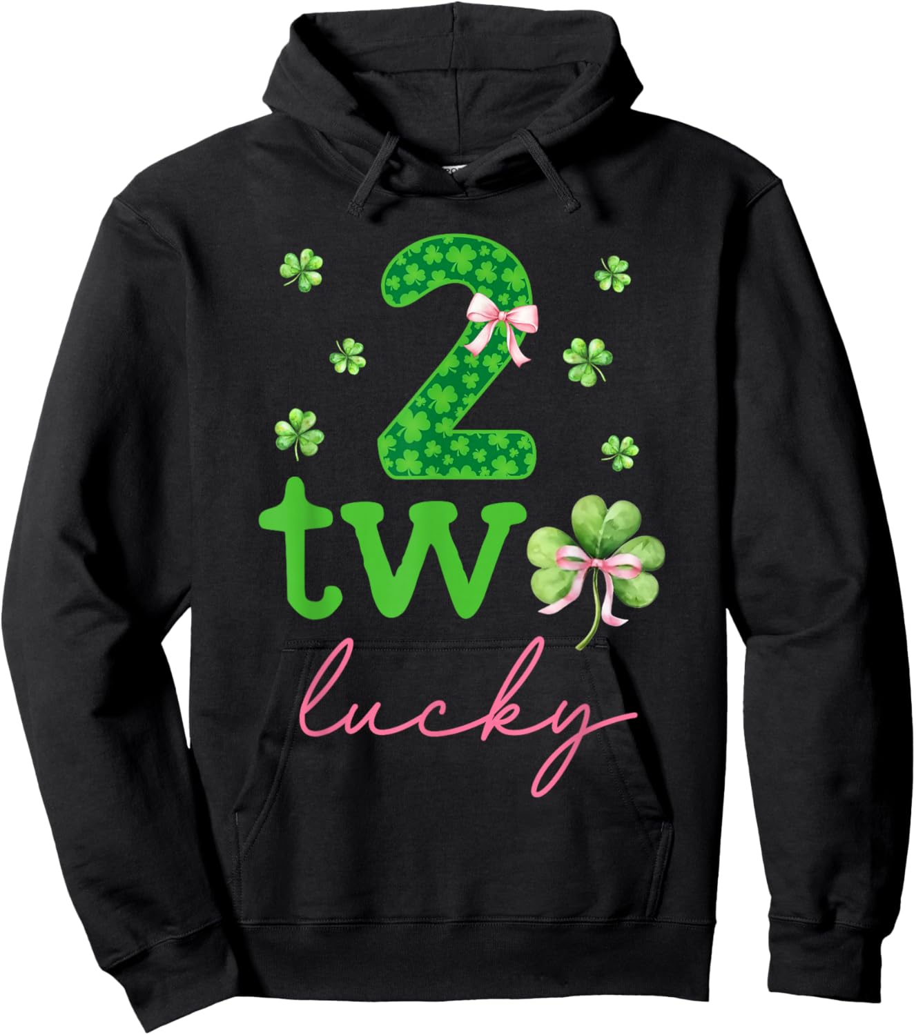 Two Lucky 2 Years Old Birthday Girl Bow 2nd Birthday Party Hoodie - Hoodie | Black