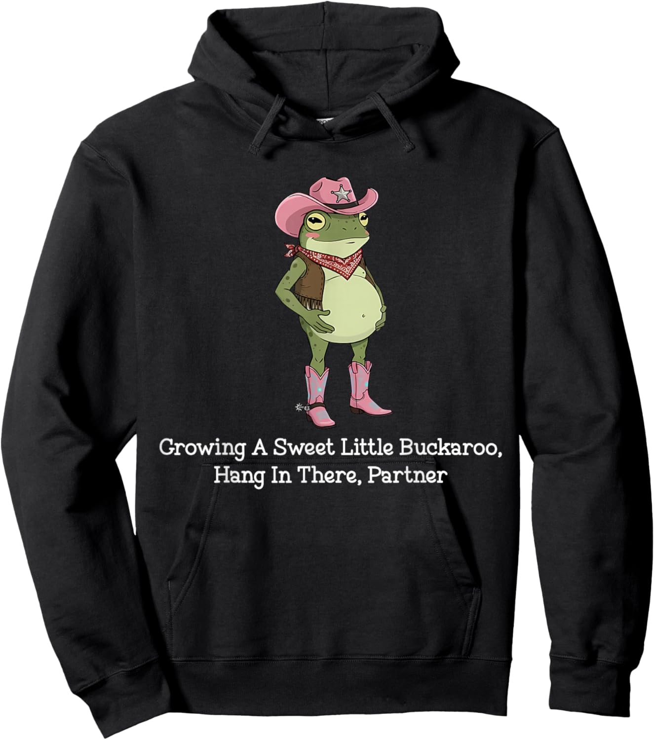 Hold On Partner I'm Growing A Little Buckaroo Frog Pregnancy Hoodie - Hoodie | Black