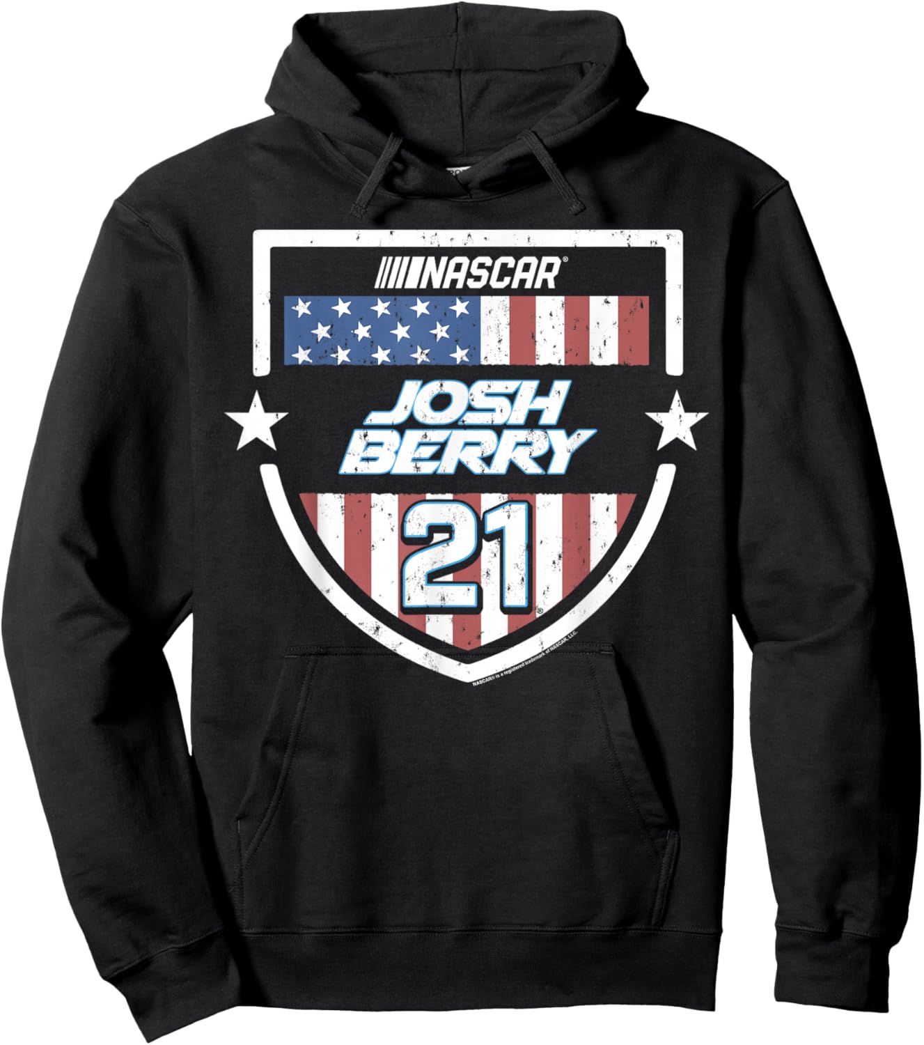 NASCAR Josh Berry 21 USA Flag Shield Crest and Stars Hoodie - Hoodie | Black