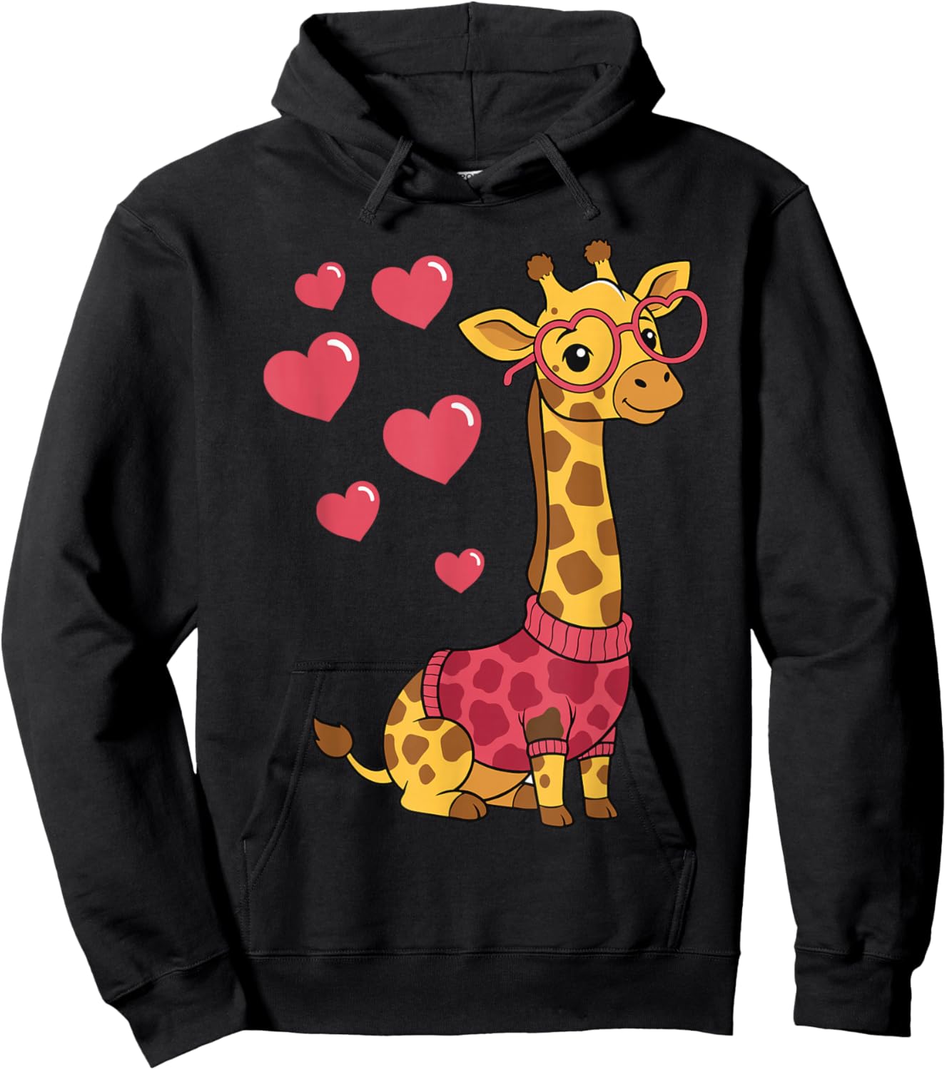 Cute Kawaii Giraffe with Hearts Funny Giraffe Lover for Girl Hoodie - Hoodie | Black