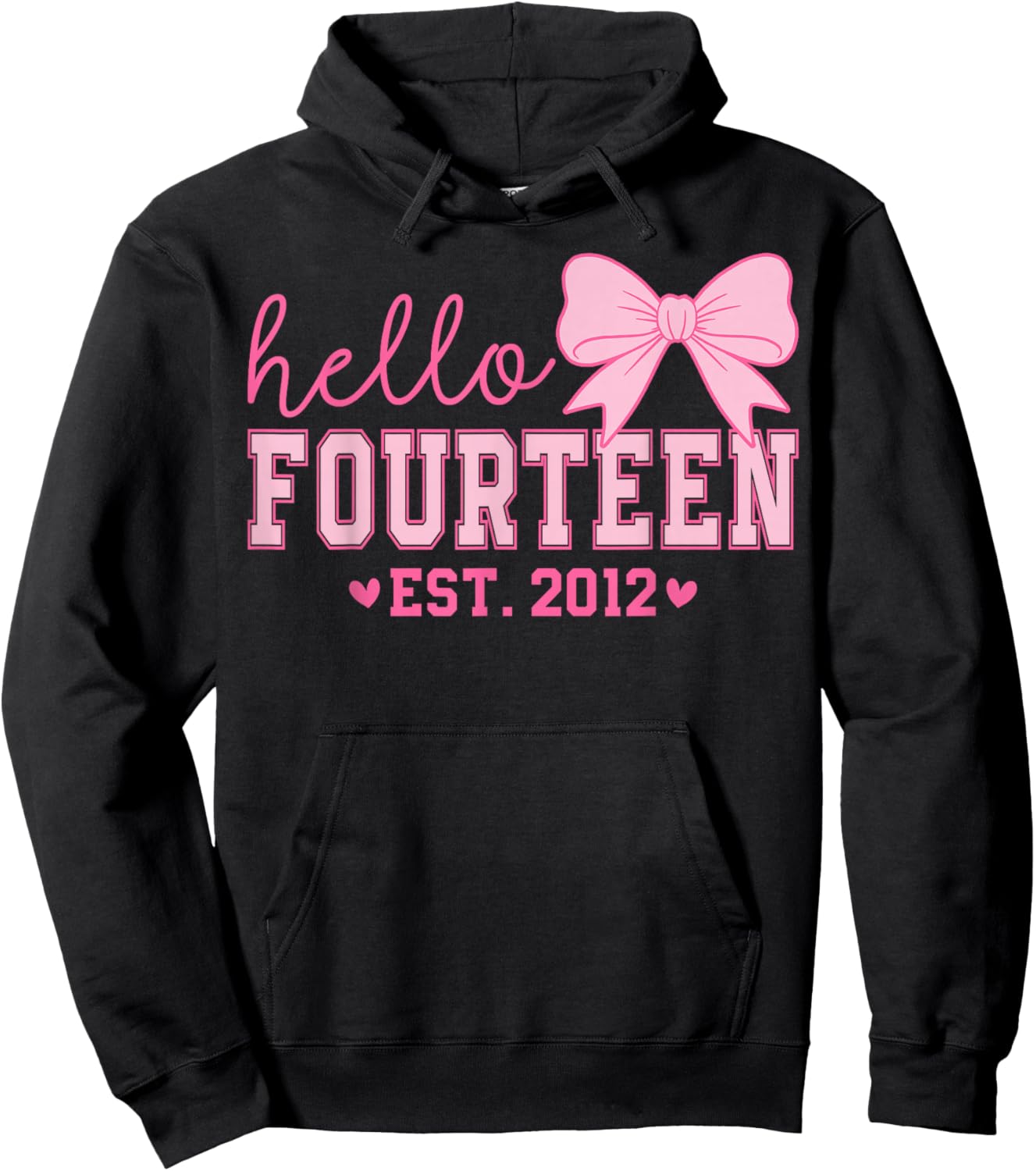Hello Fourteen Est 2012 Coquette Bow 14th Birthday Girl Hoodie - Hoodie | Black