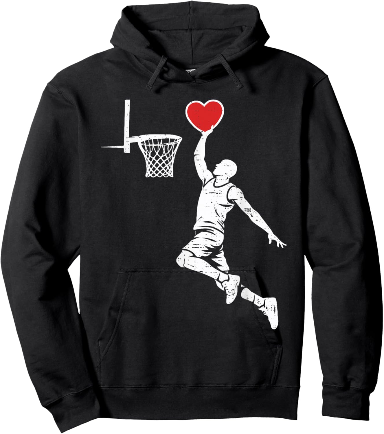 Valentines Day Basketball Silhouette Heart Dunking Men Boys Hoodie - Hoodie | Black