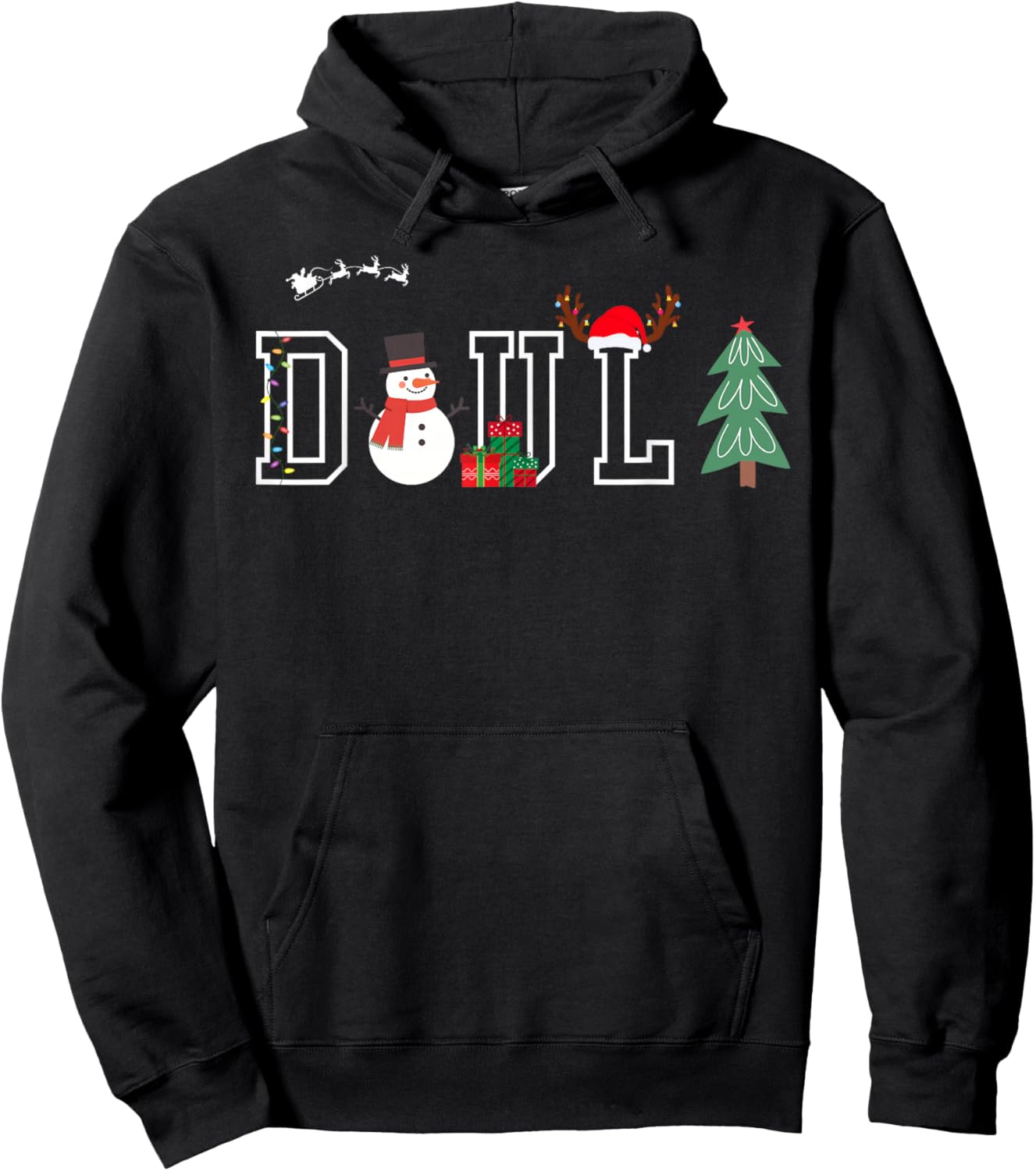Retro Doula Christmas Snowman Birth Worker Midwife Holiday Hoodie - Hoodie | Black