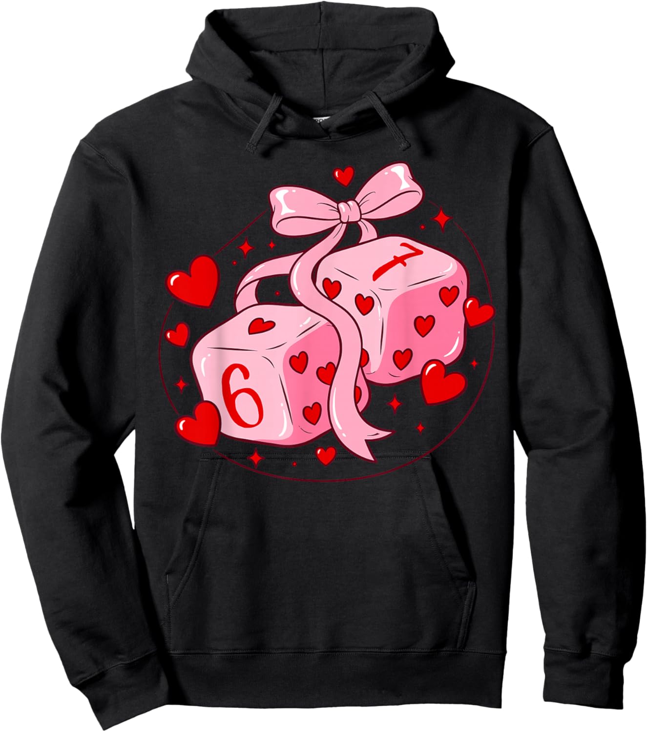 Preppy 67 Valentine Six Seven Dice 6 7 Coquette Bow Meme Hoodie - Hoodie | Black