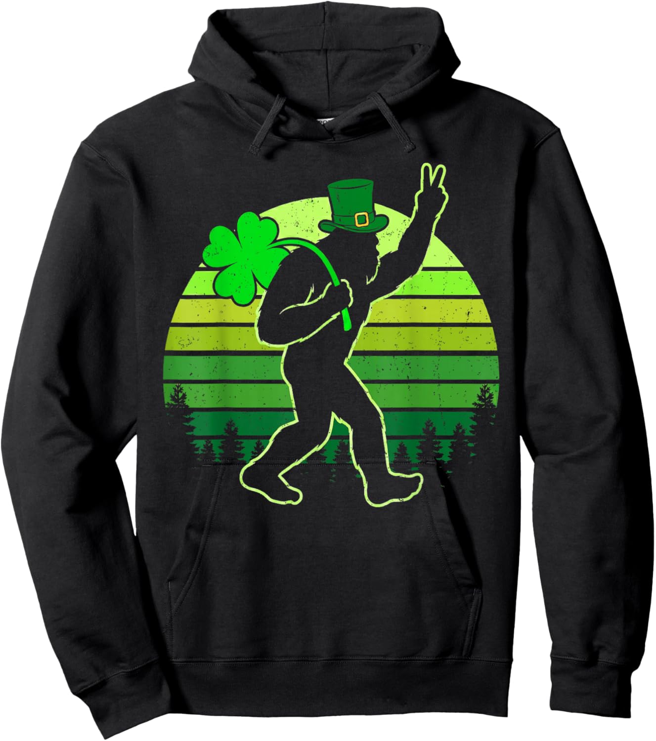 Funny Men St Patrick's Day Bigfoot Shamrock Men Women Kids Hoodie - Hoodie | Black