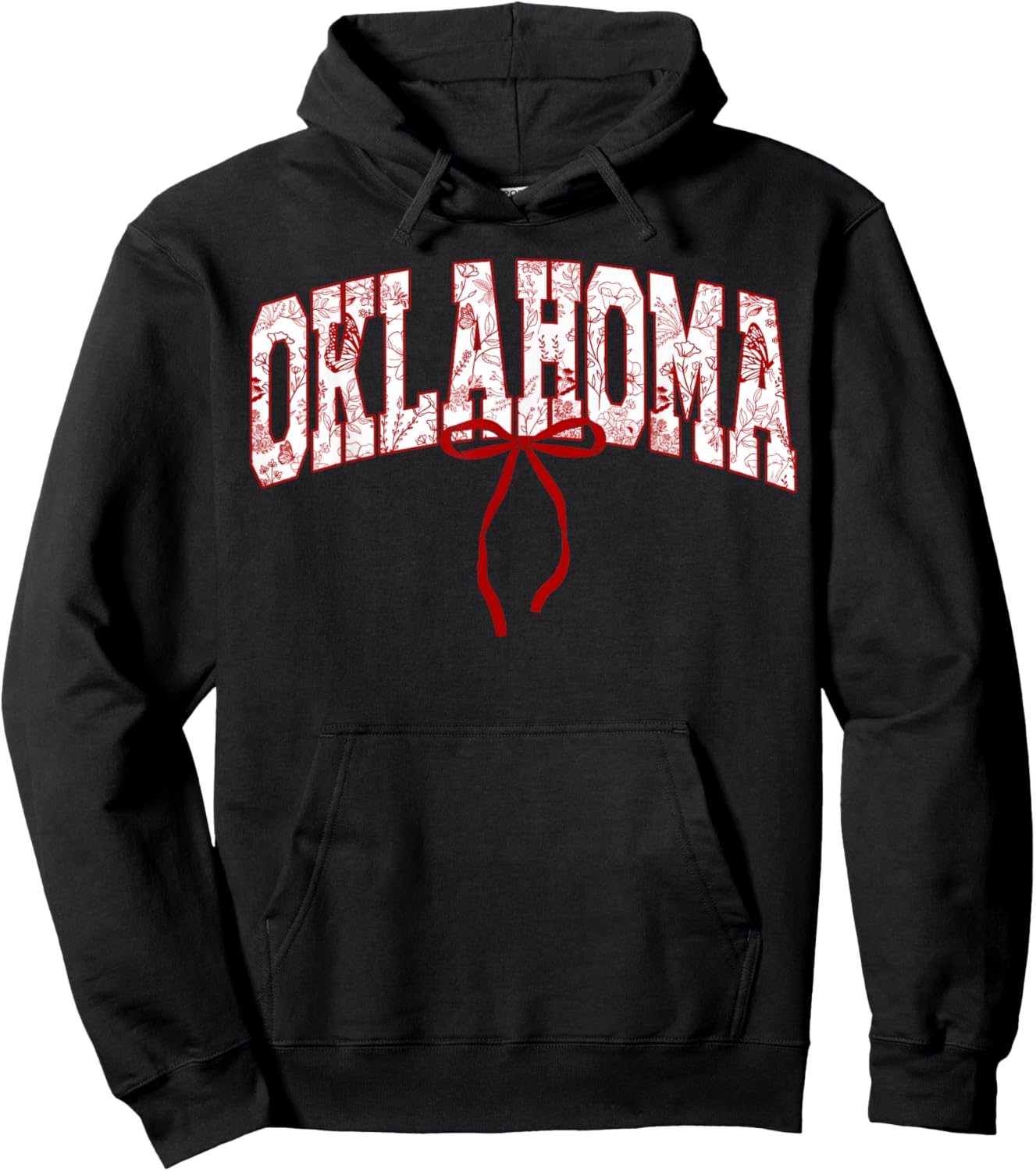Oklahoma State Pride Classic Oklahoma Floral Coquette Bow Hoodie - Hoodie | Black