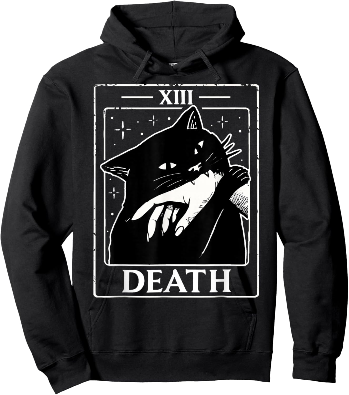 Vintage Black Cat Tarot Card Death Humor Halloween Men Women Hoodie - Hoodie | Black