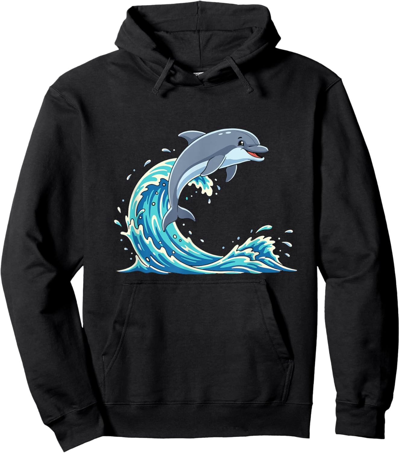 Cute Jumping Dolphin On Summer Ocean Wave Hoodie - Hoodie | Black