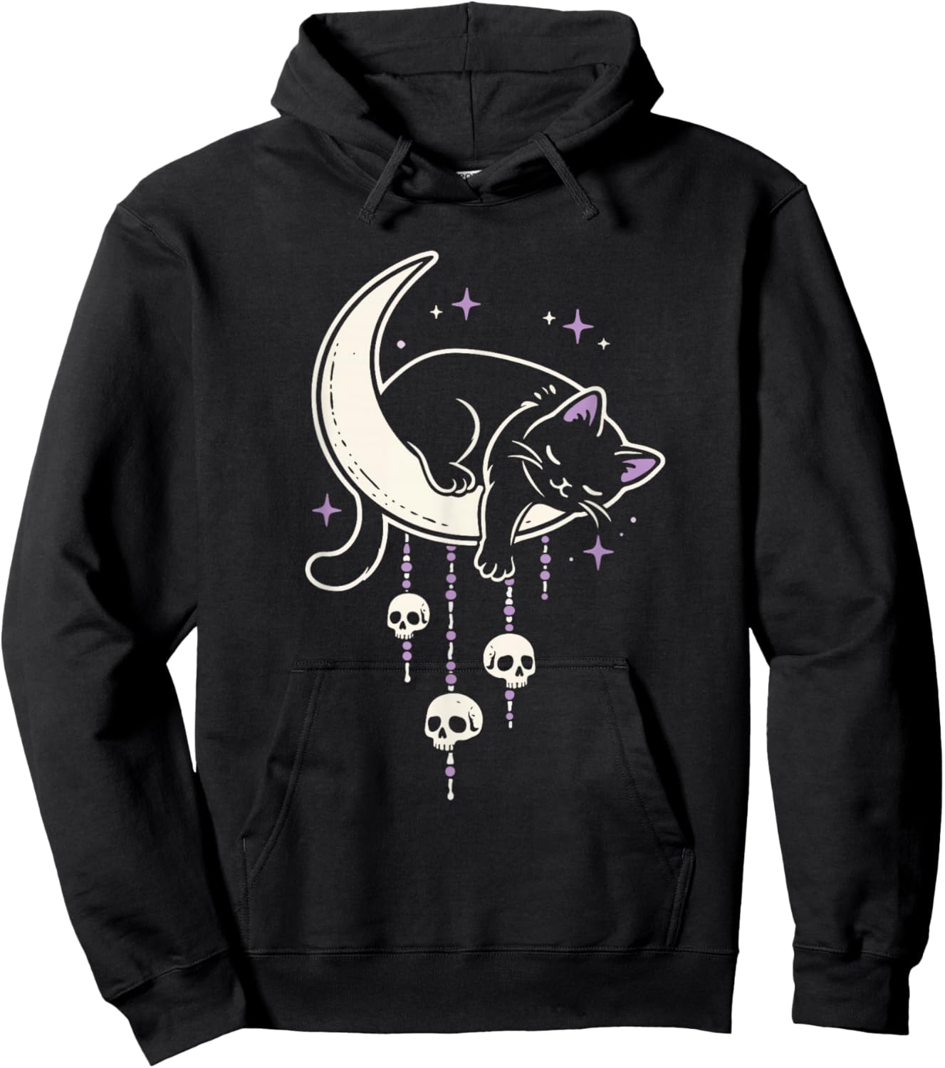 Cat Kitty Skulls Creepy Cute Moon Kawaii Pastel Goth Purple Hoodie - Hoodie | Black