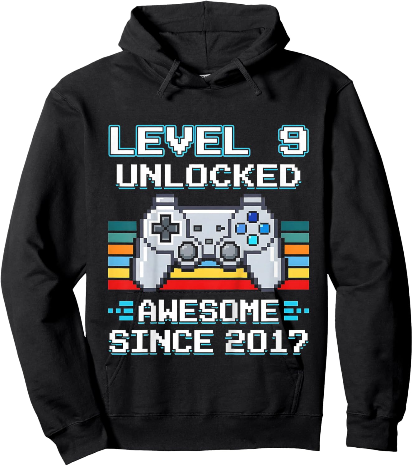 Kids 9th Birthday Gamer Level 9 Unlocked Awesome Since 2017 Hoodie - Hoodie | Black