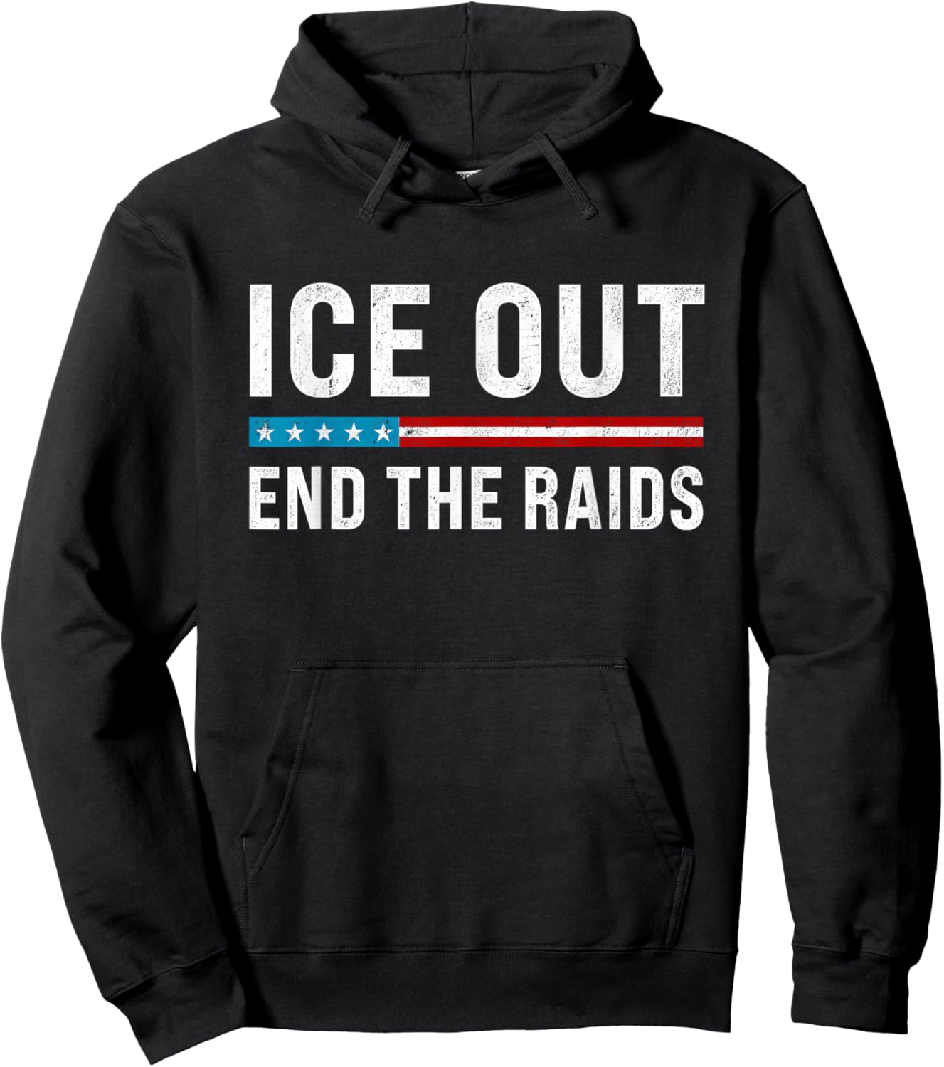 Vintage ICE Out End The Raids US Flag Distressed Men Women Hoodie - Hoodie | Black