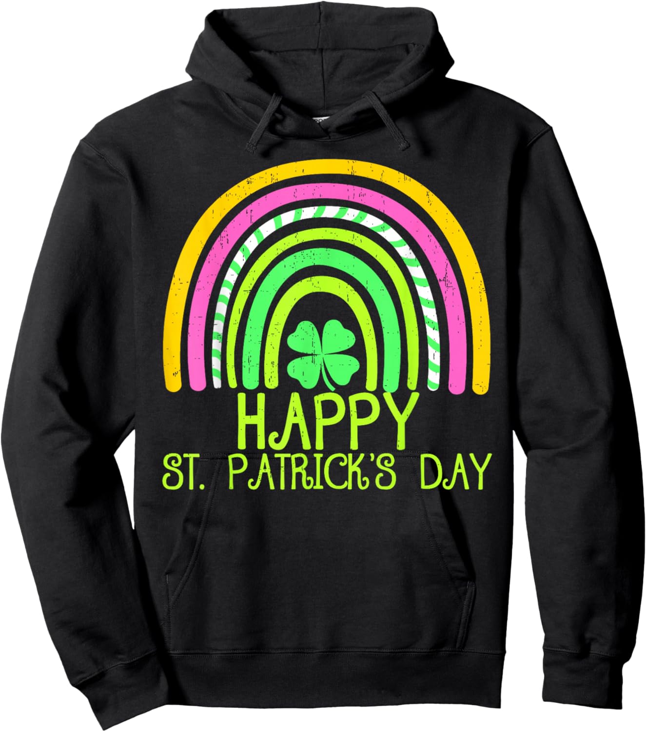 Rainbown Lucky Shamrock Happy St Patrick's Day Kids Girls Hoodie - Hoodie | Black