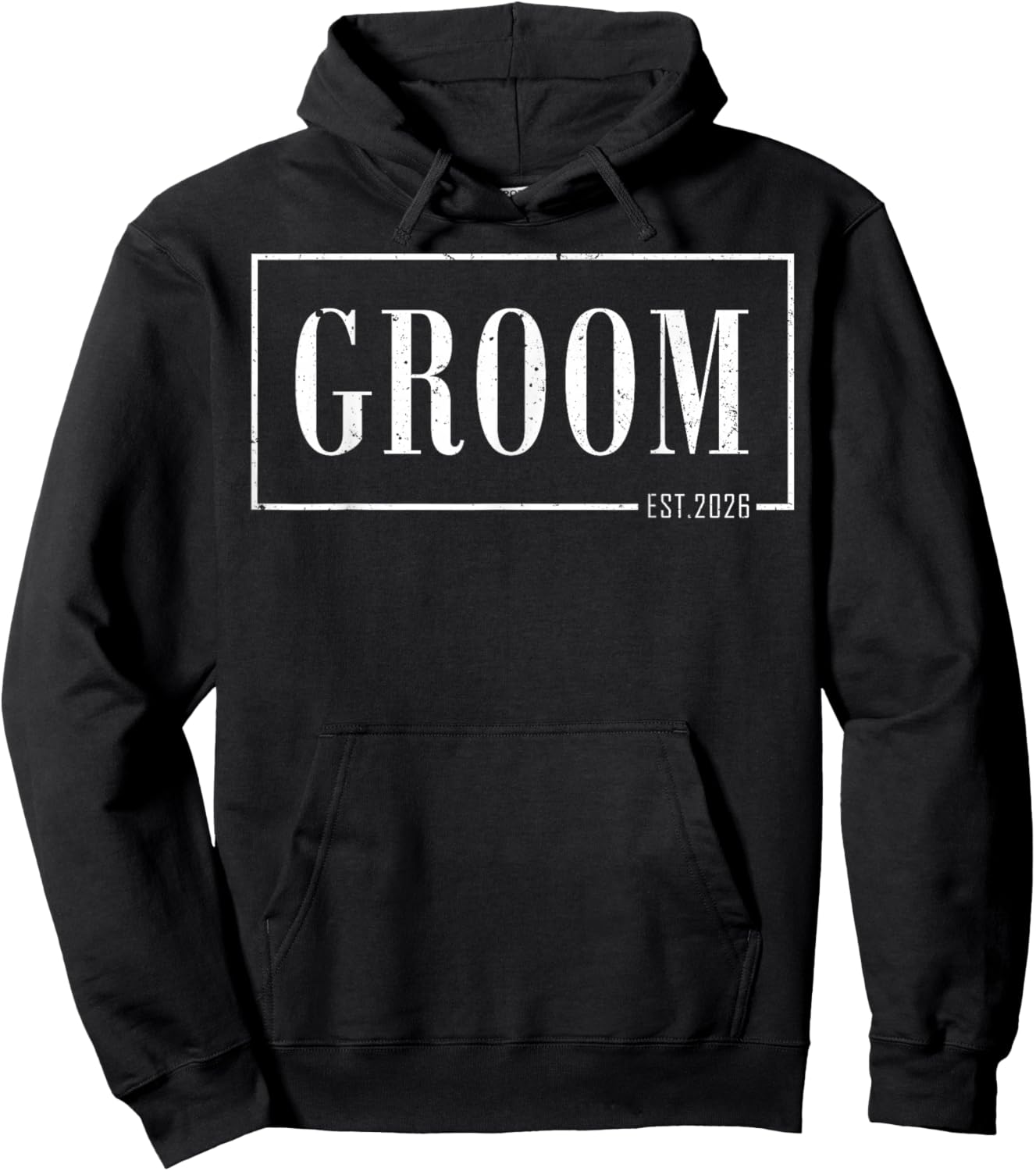 Groom Est 2026 Just Married Honeymoon Sleek Framed Design Hoodie - Hoodie | Black