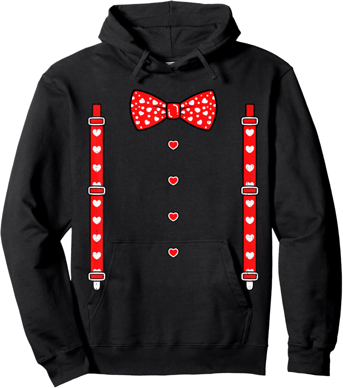 Heart Bow Tie Suspenders Tuxedo Valentines Day Men Boys Kids Hoodie - Hoodie | Black