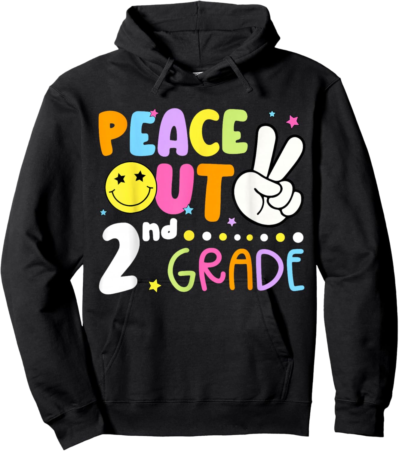 Last Day of School 2nd Grade Smile Face Peace Out Boy Girl Hoodie - Hoodie | Black