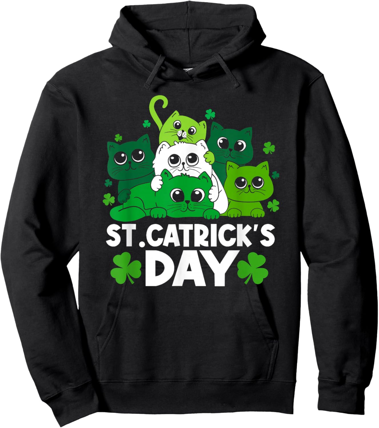 St Catrick's Day Funny Cat St Patricks Day Women Girls Kids Hoodie - Hoodie | Black