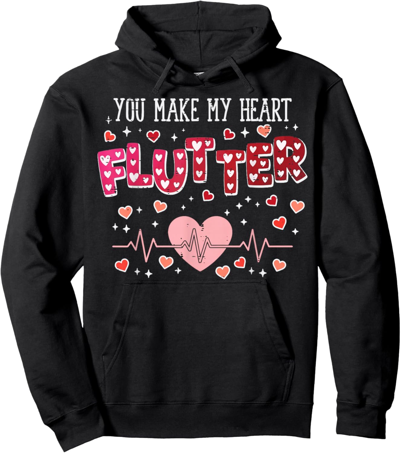 Valentines Day Cardiac Nurse Heart Flutter Women Men Hoodie - Hoodie | Black