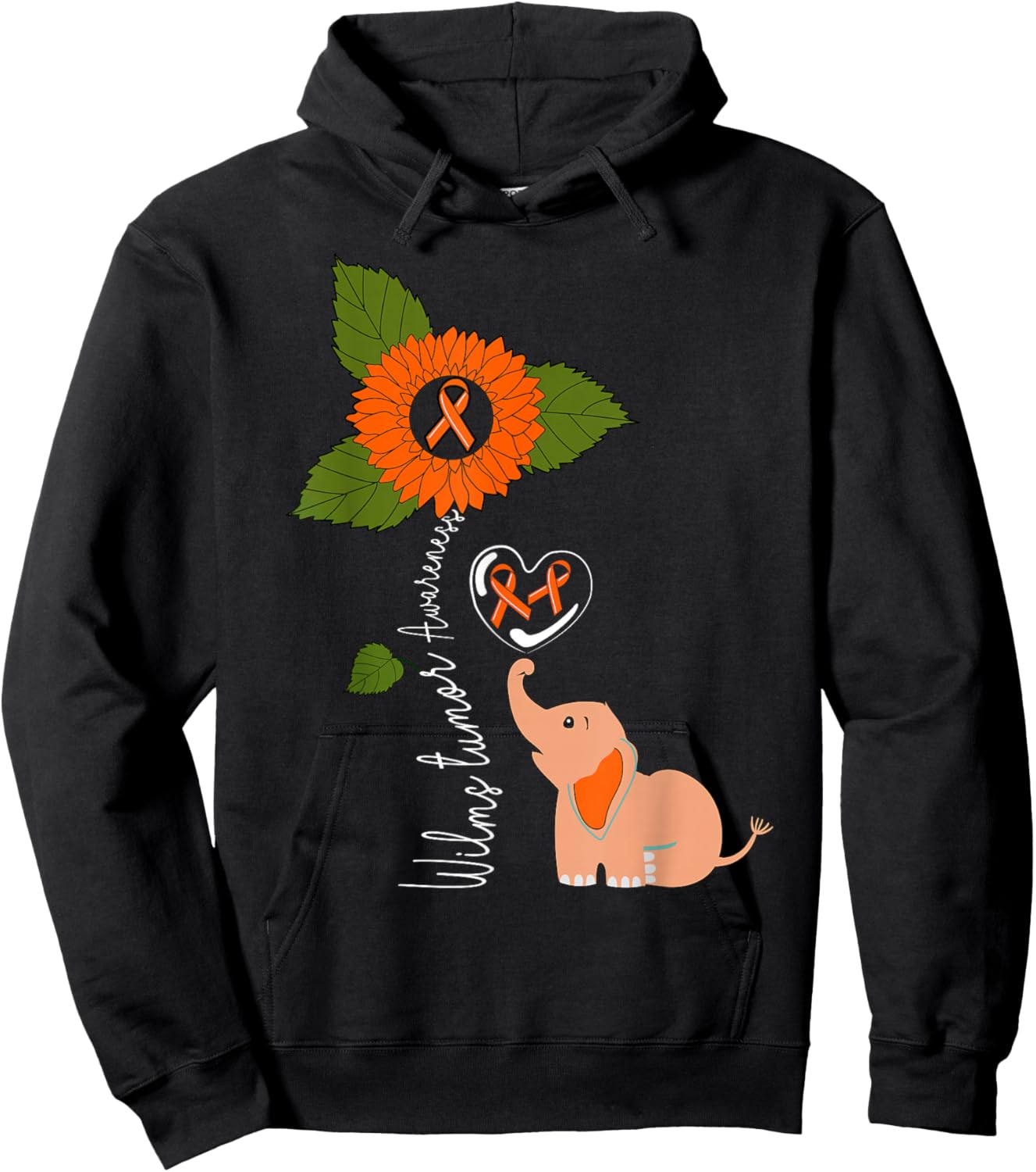 Wilms Tumor Awareness Elephant Sunflower Orange Ribbon Hoodie - Hoodie | Black