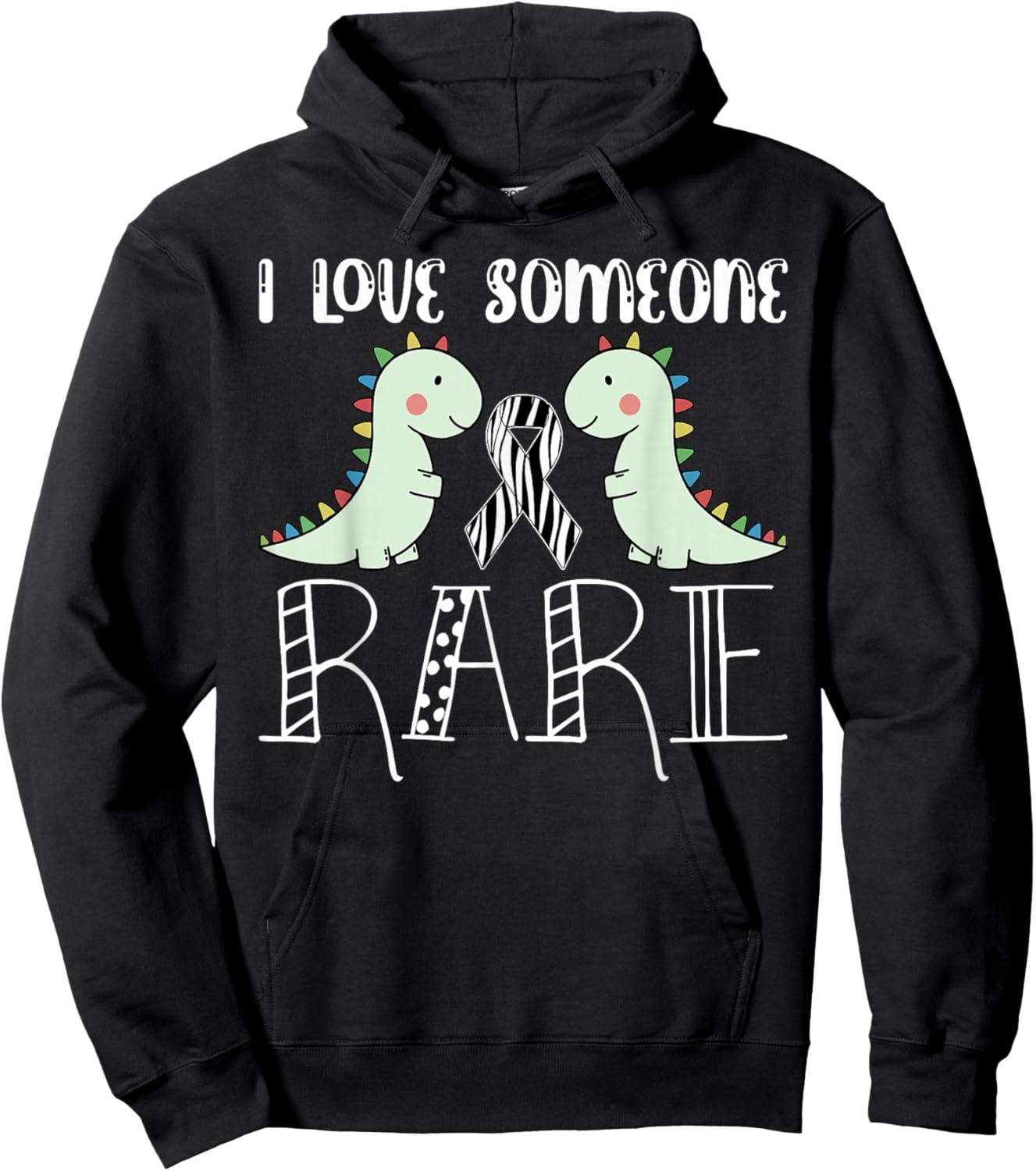 I Love Someone Rare Disease Awareness T Rex Zebra Ribbon Hoodie - Hoodie | Black