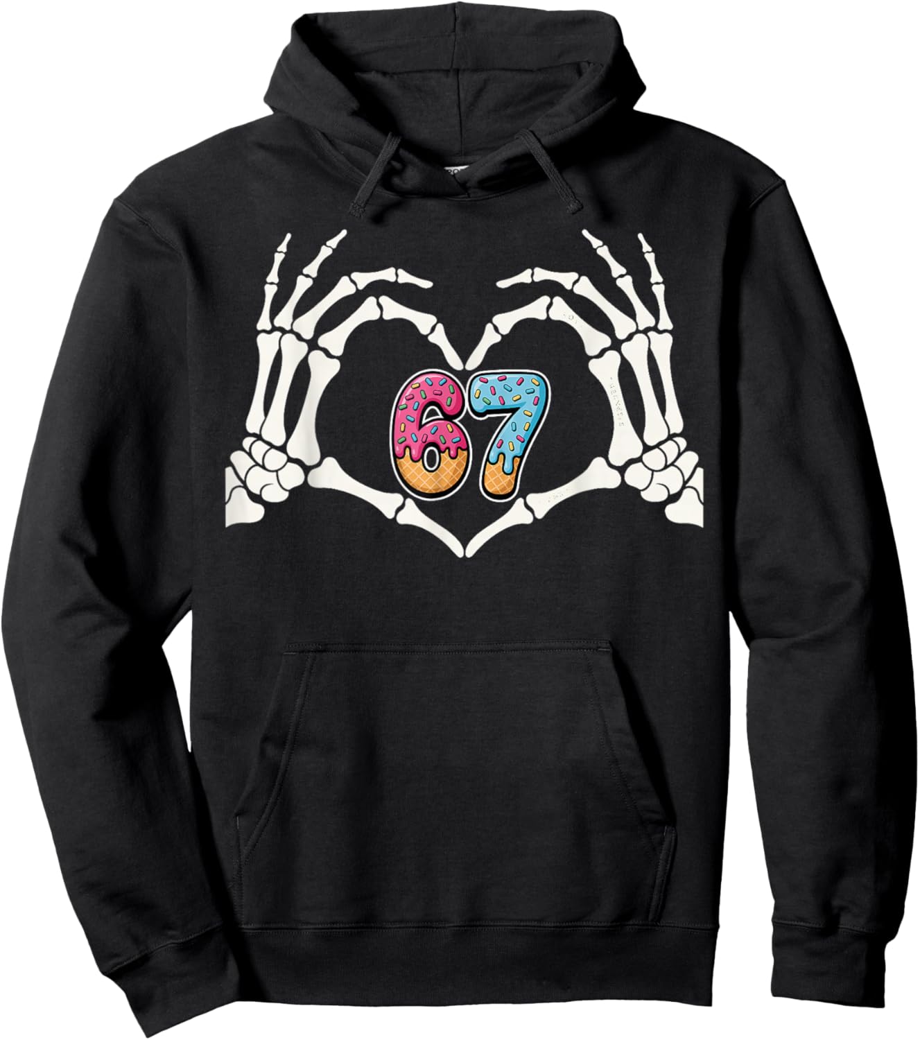 Six Seven Ice Cream Drip 67 Meme Skeleton Hands Sign Hoodie - Hoodie | Black
