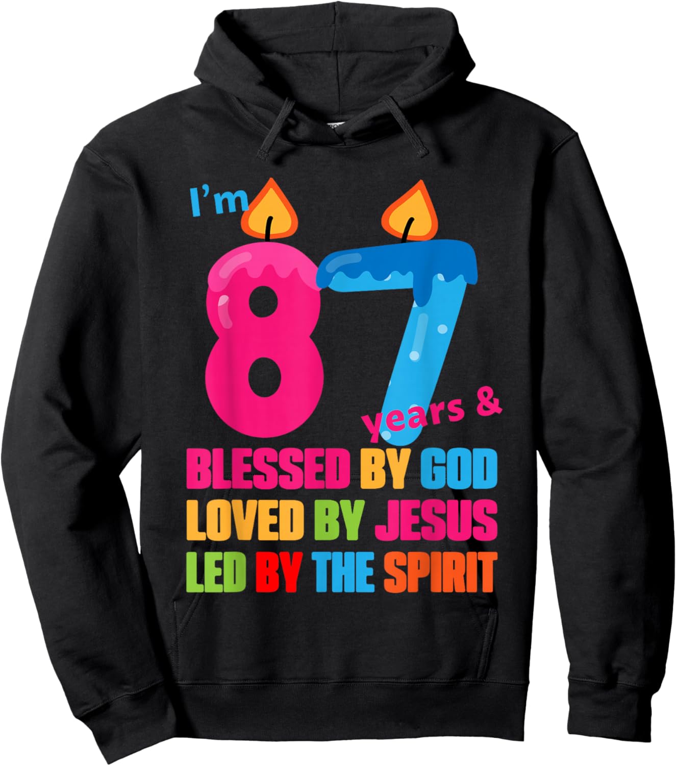 Cute Blessed by God for 87 Years Birthday Candle Hoodie - Hoodie | Black