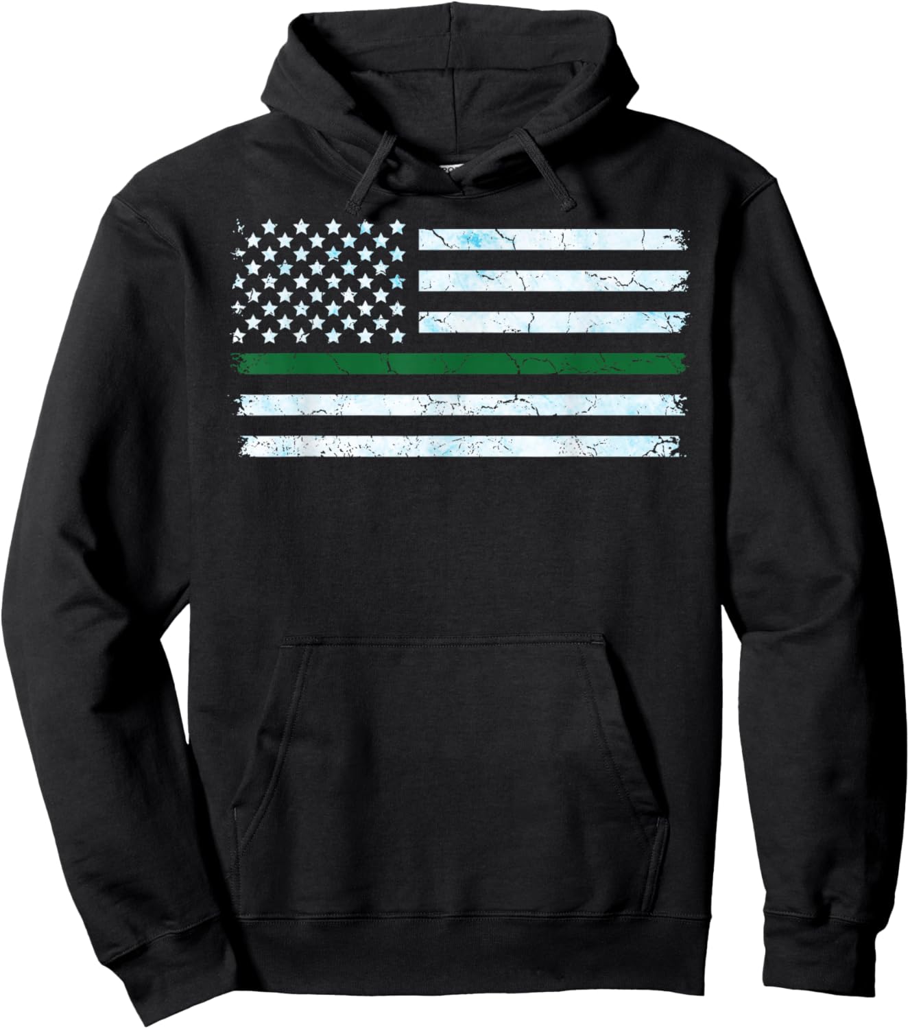 US America Flag Thin Green Line I Support ICE Stand with ICE Hoodie - Hoodie | Black