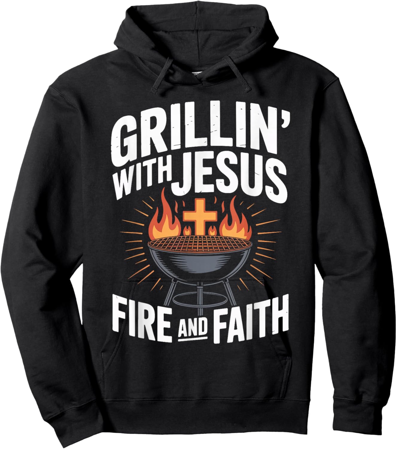 Grillin' with Jesus Fire and Faith BBQ Fun Hoodie - Hoodie | Black