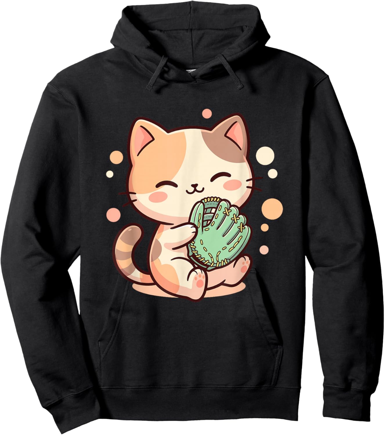 Cute Kawaii Cat Softball Hoodie - Hoodie | Black