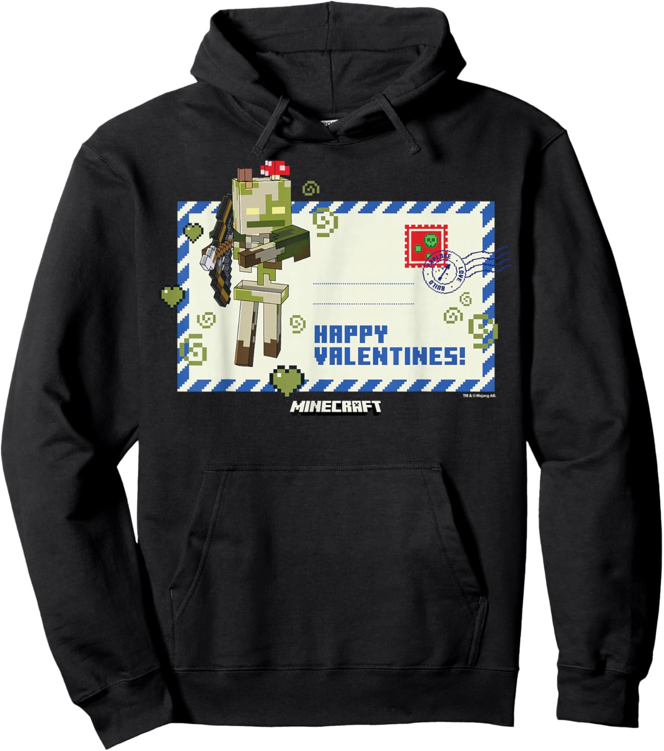 Minecraft Valentine's Day Happy Valentines! Letter Skeleton Hoodie - Hoodie | Black