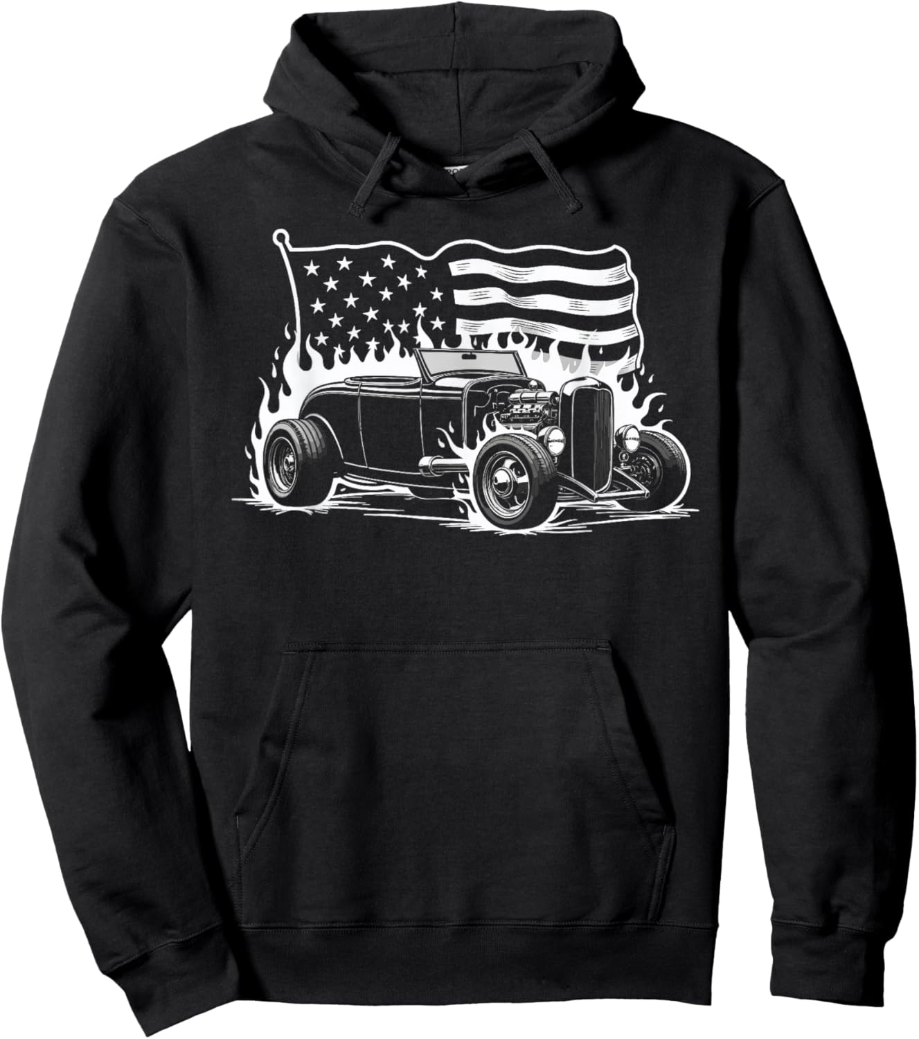 1932 Deuce Coupe Classic American Flag Patriotic Silhouette Hoodie - Hoodie | Black