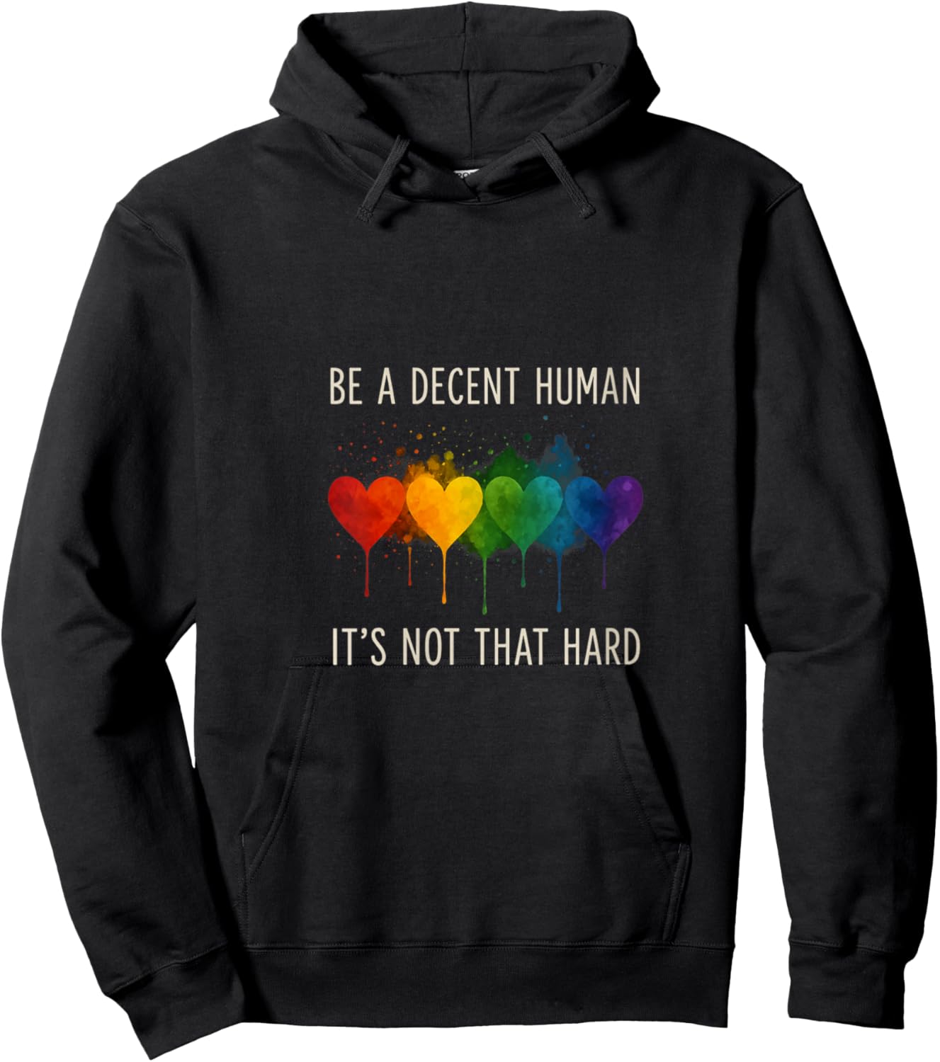 Women's LGBTQ LGBT Heart Retro Be A Decent Human It's Not That Hard V-Neck Hoodie - Hoodie | Black