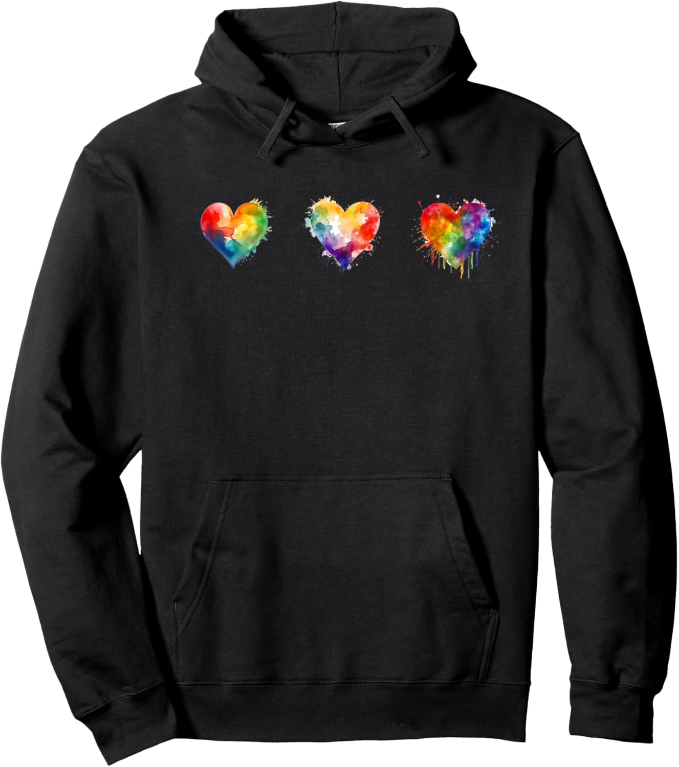Vibrant Watercolor Valentine Hearts Celebrating Love Pride Hoodie - Hoodie | Black