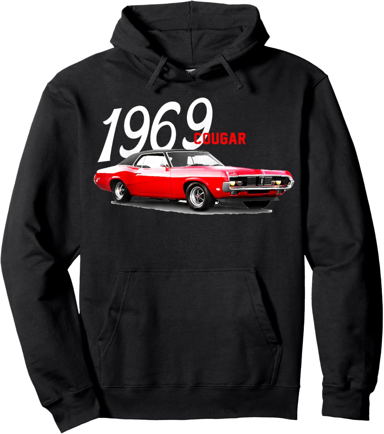 1969 69 Mercury Cougar Red Classic Vintage Old Car USA Flag Hoodie - Hoodie | Black