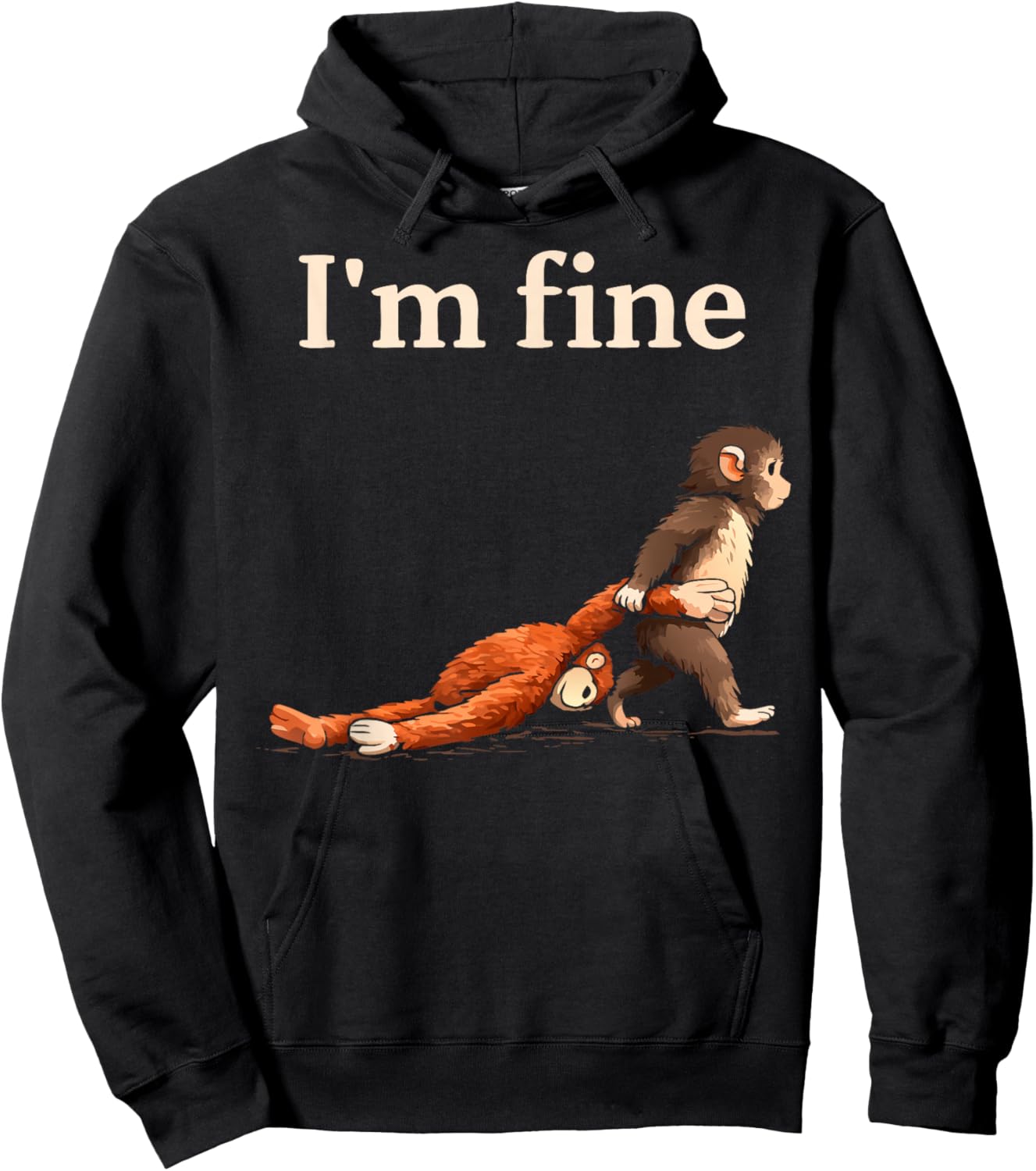 Sad Monkey Punch Meme with an Orange Toy I'm Fine Hoodie - Hoodie | Black