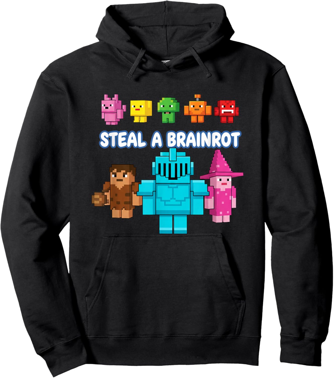 Steal A Brainrot Pixel Video Game Characters Kids Hoodie - Hoodie | Black