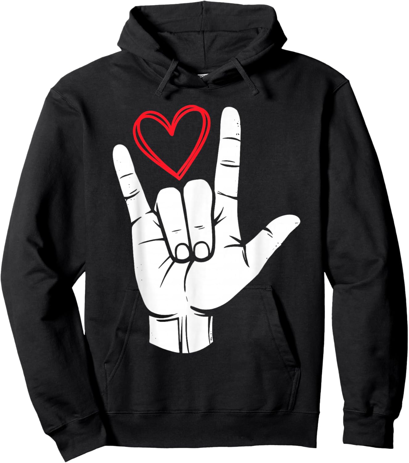 I Love You Sign Language Valentine's Day ASL Heart Hoodie - Hoodie | Black