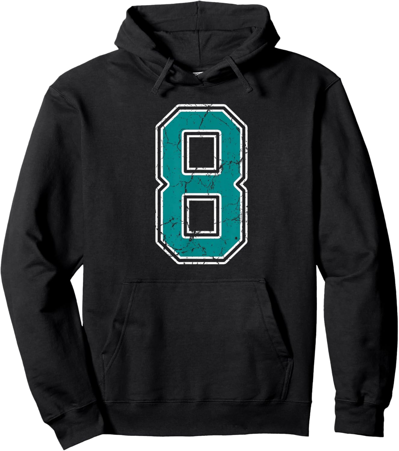 Teal and White Number 8 Jersey Player Uniform #8 Fan Hoodie - Hoodie | Black