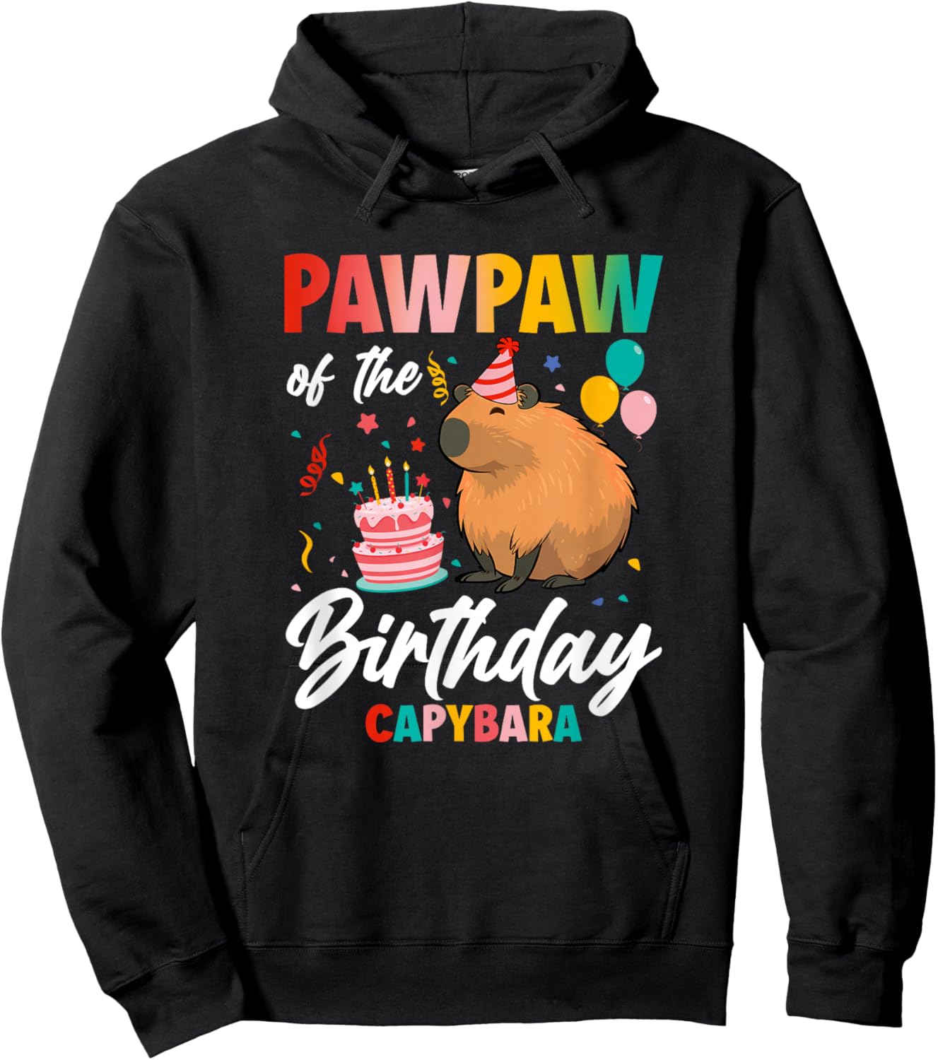 Pawpaw of The Birthday Capybara Girl Bday Party Family Hoodie - Hoodie | Black