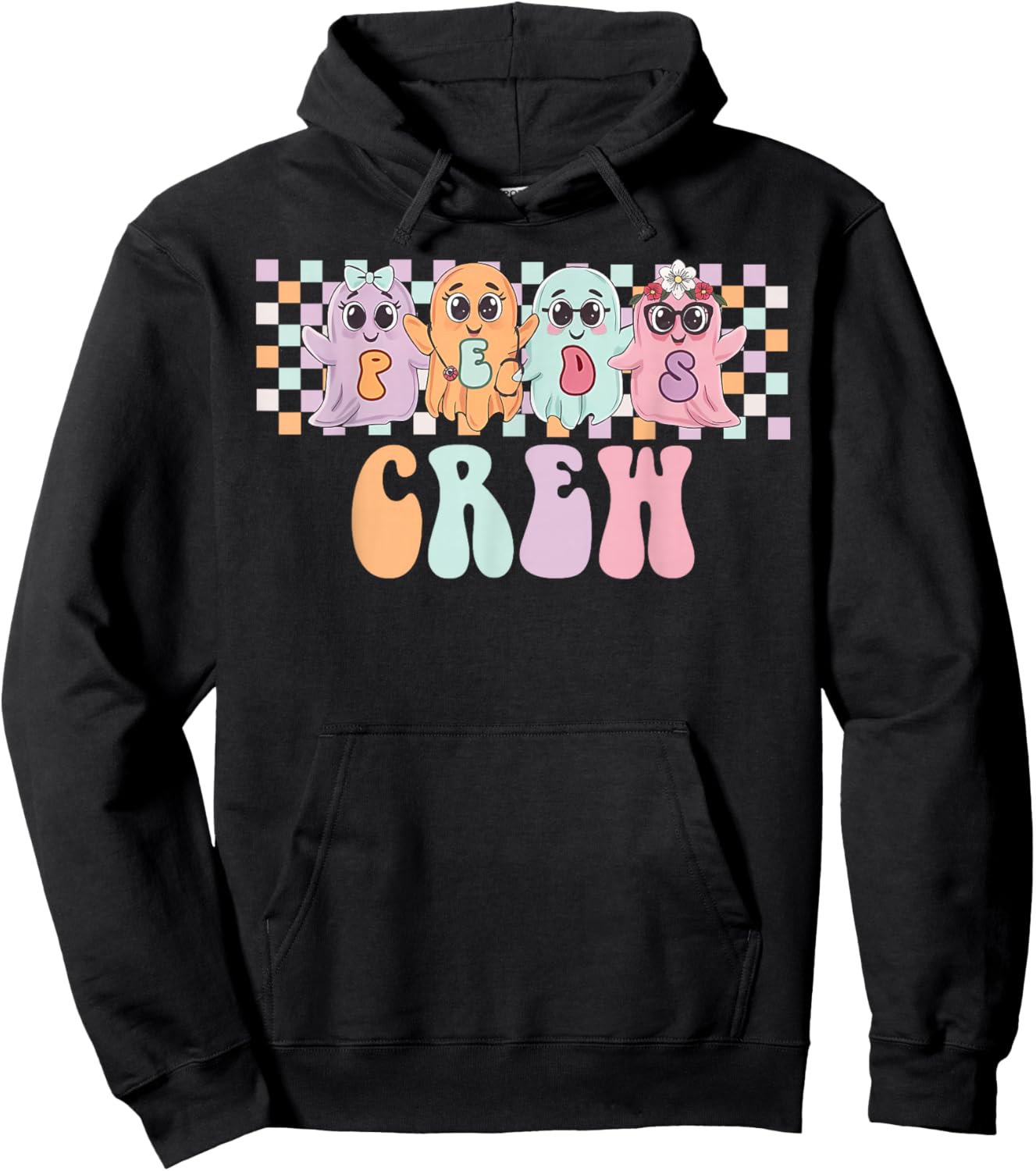 Peds Crew Spooky Ghost Pediatric Nurse Halloween Costume Men Hoodie - Hoodie | Black